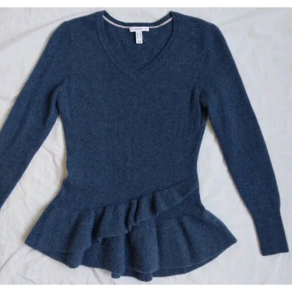 Isaac Mizrahi Live! Cashmere Peplum Sweater Babydoll Vneck Blue Women's XS - Picture 4 of 15